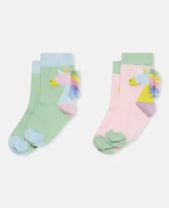 2 Pair Pack Of Rainbow Unicorn Ankle Socks