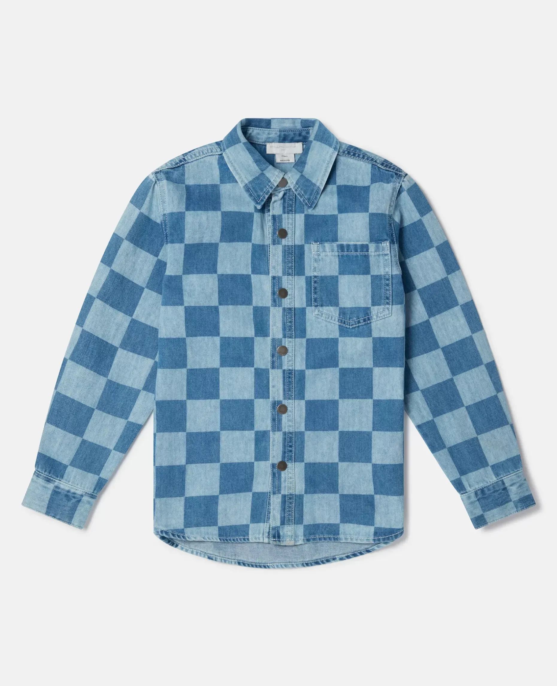 Checkerboard Print Denim Shirt