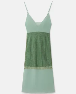 Crystal Panel Satin Slip Dress