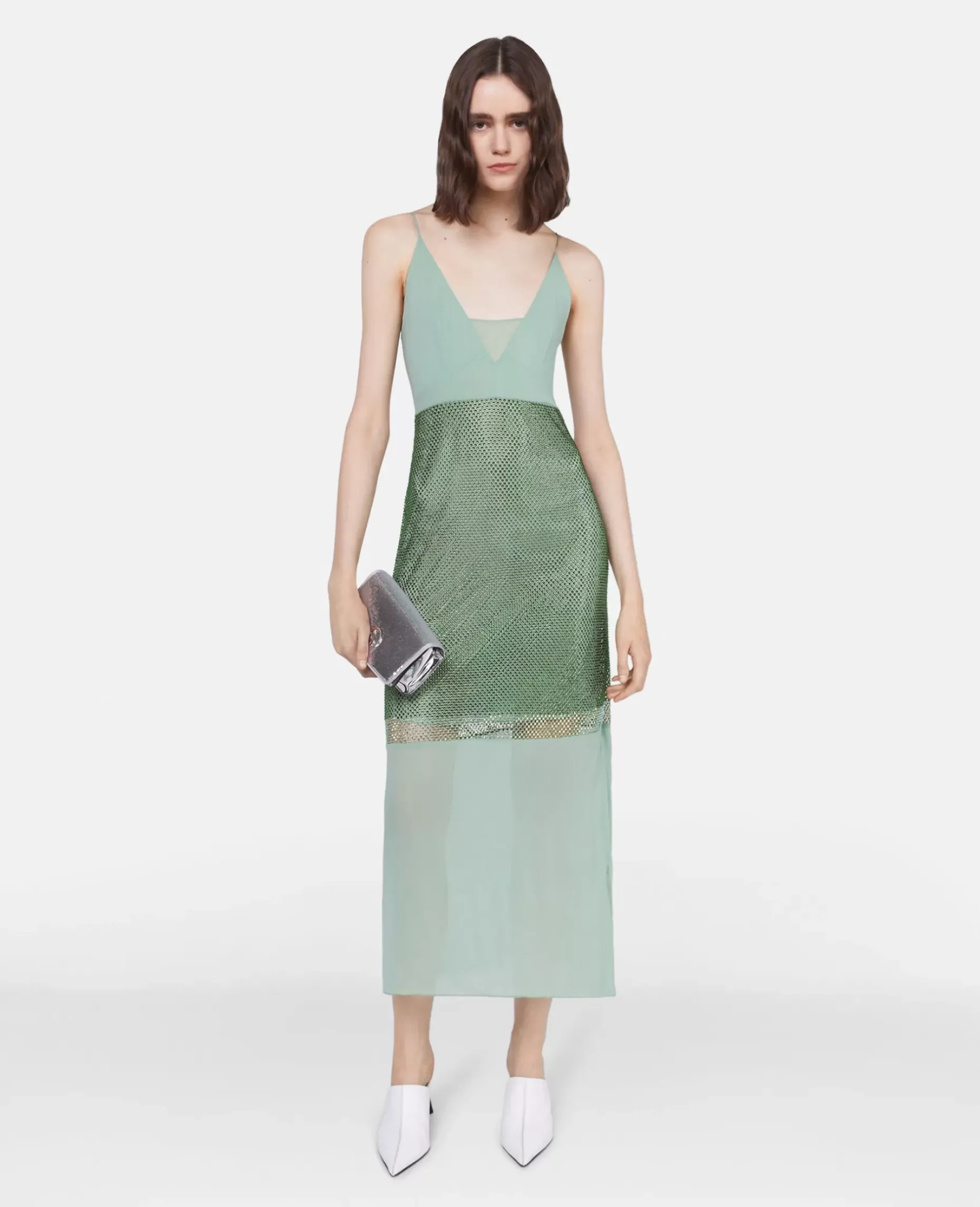 Crystal Panel Satin Slip Dress