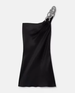 Falabella Crystal Chain Double Satin One-Shoulder Mini Dress