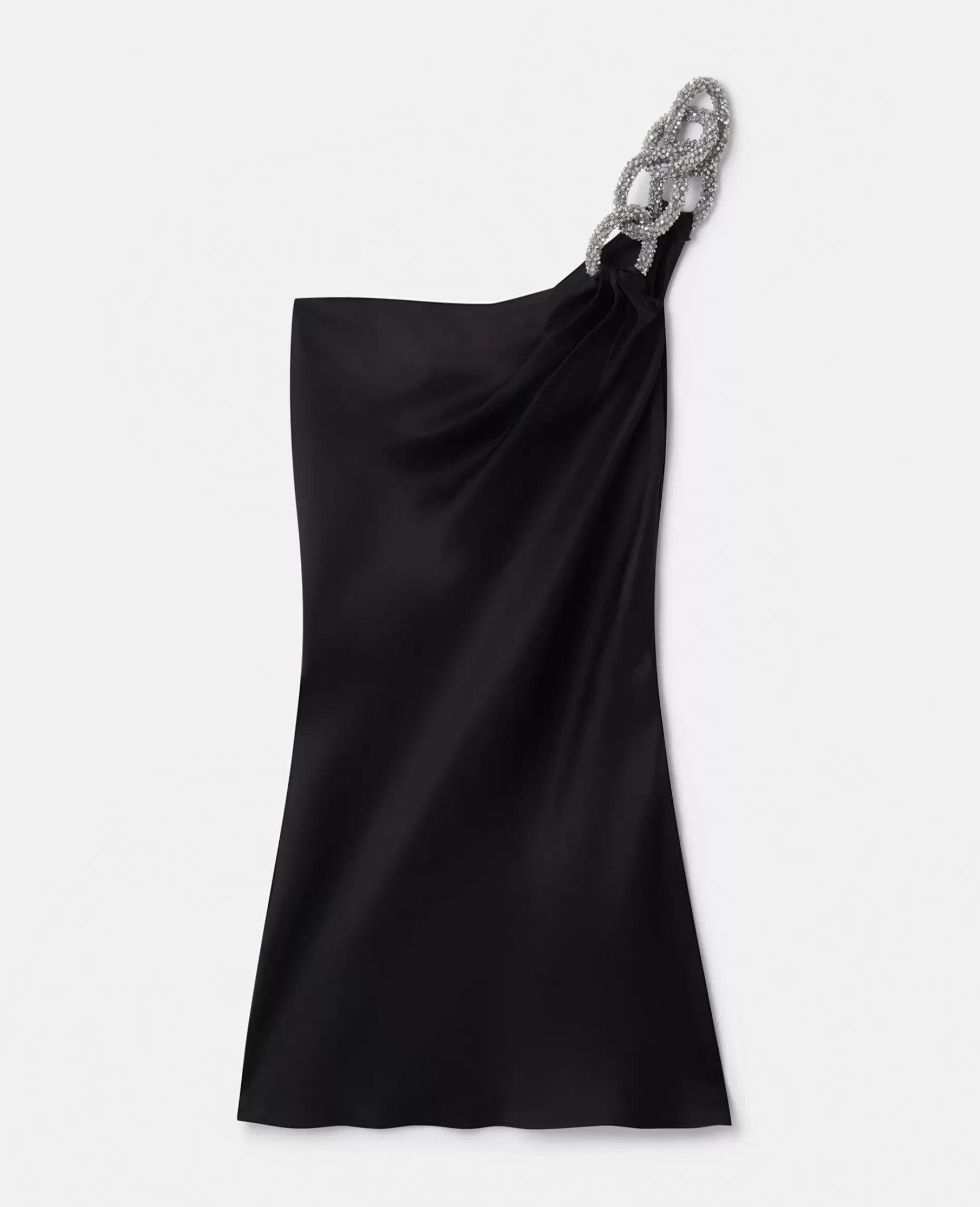 Falabella Crystal Chain Double Satin One-Shoulder Mini Dress