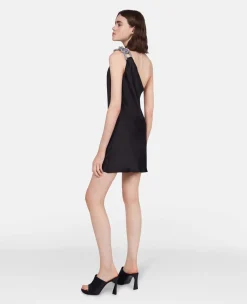 Falabella Crystal Chain Double Satin One-Shoulder Mini Dress