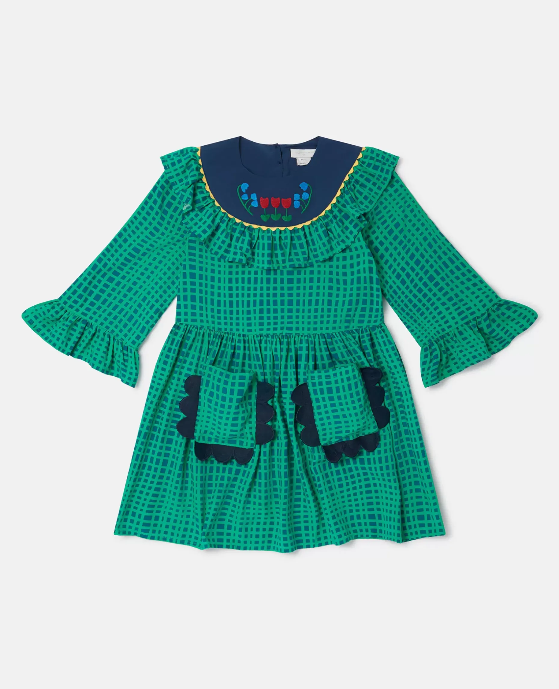 Folk Flower Check Print Collared Dress