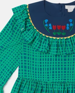 Folk Flower Check Print Collared Dress