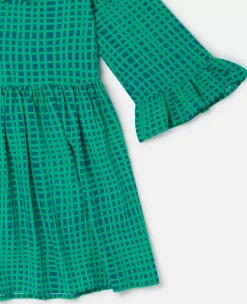 Folk Flower Check Print Collared Dress