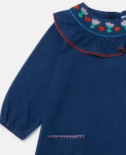 Folk Flower Embroidered Collared Dress