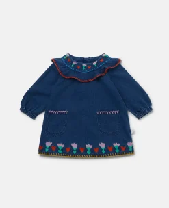 Folk Flower Embroidery Denim Dress