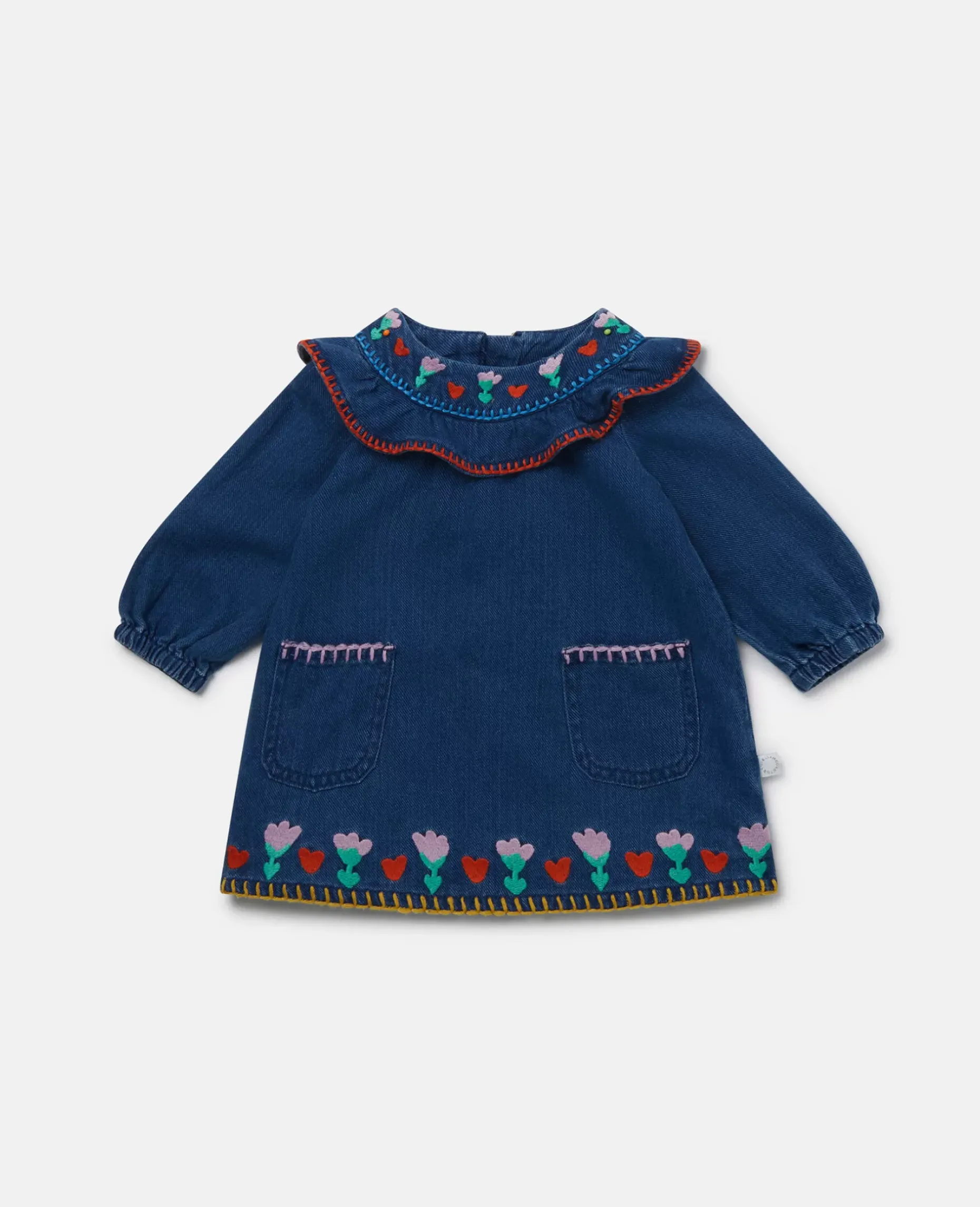 Folk Flower Embroidery Denim Dress