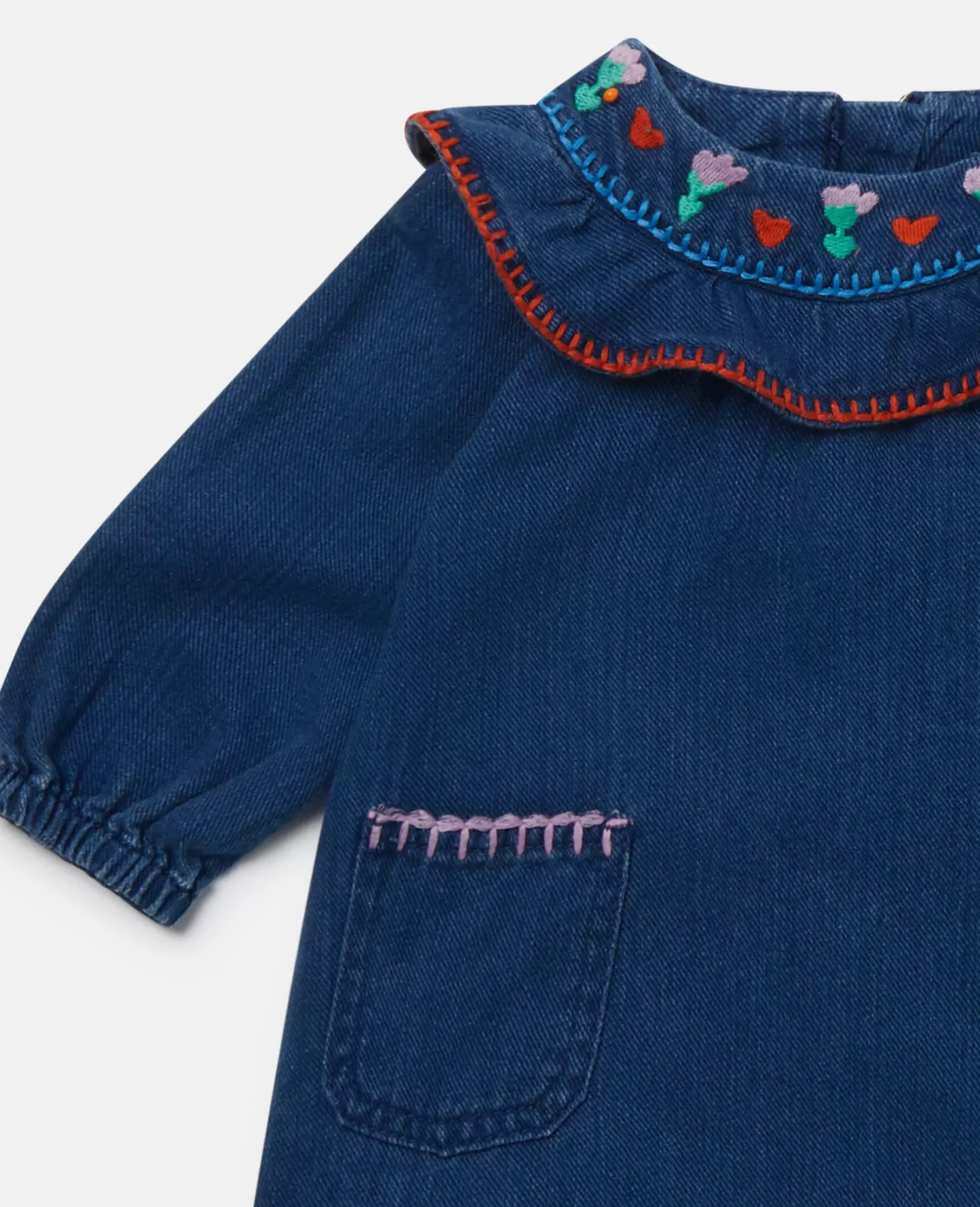 Folk Flower Embroidery Denim Dress