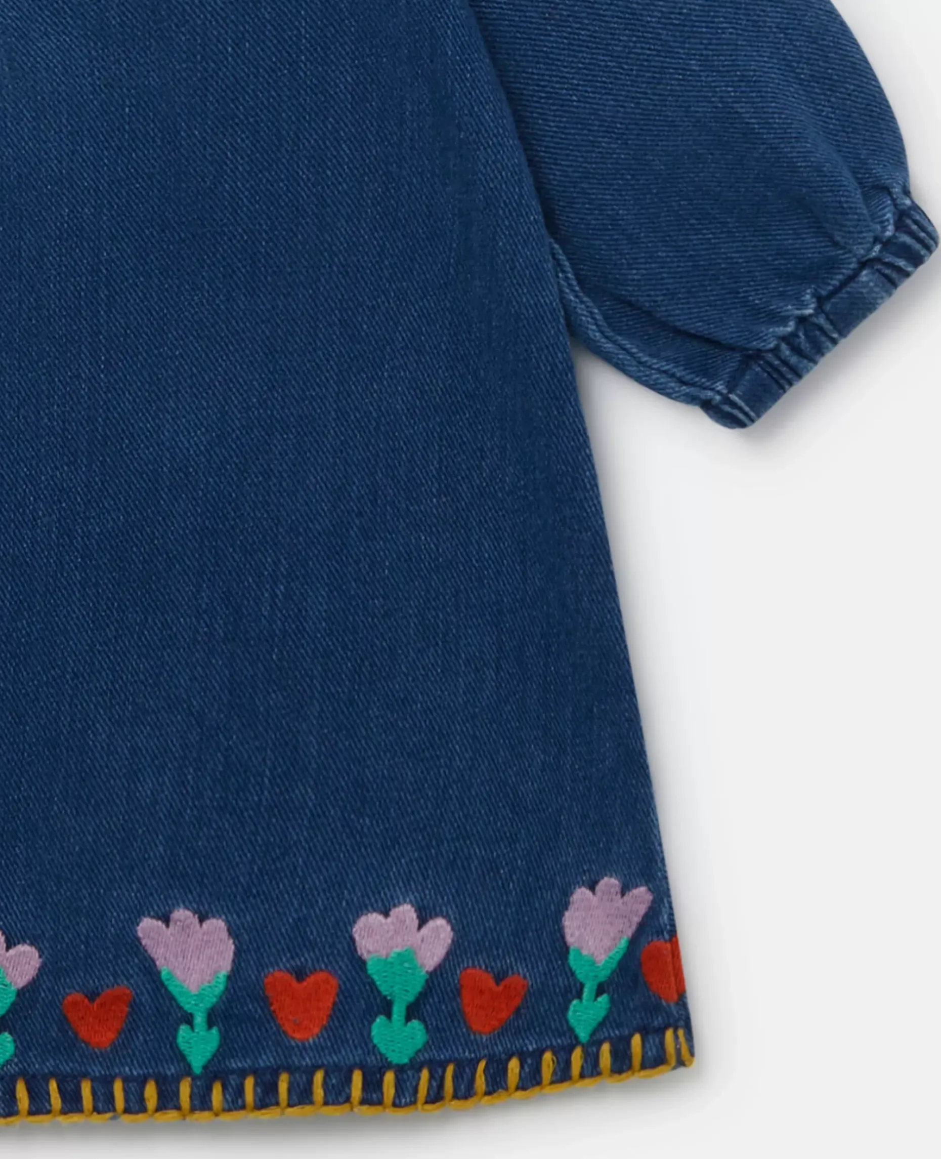 Folk Flower Embroidery Denim Dress