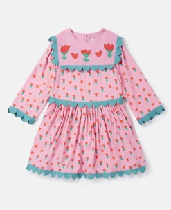 Folk Flower Print Collared Dress