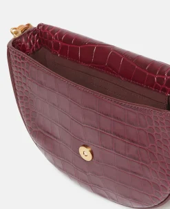 Frayme Croc-Effect Embossed Medium Flap Shoulder Bag