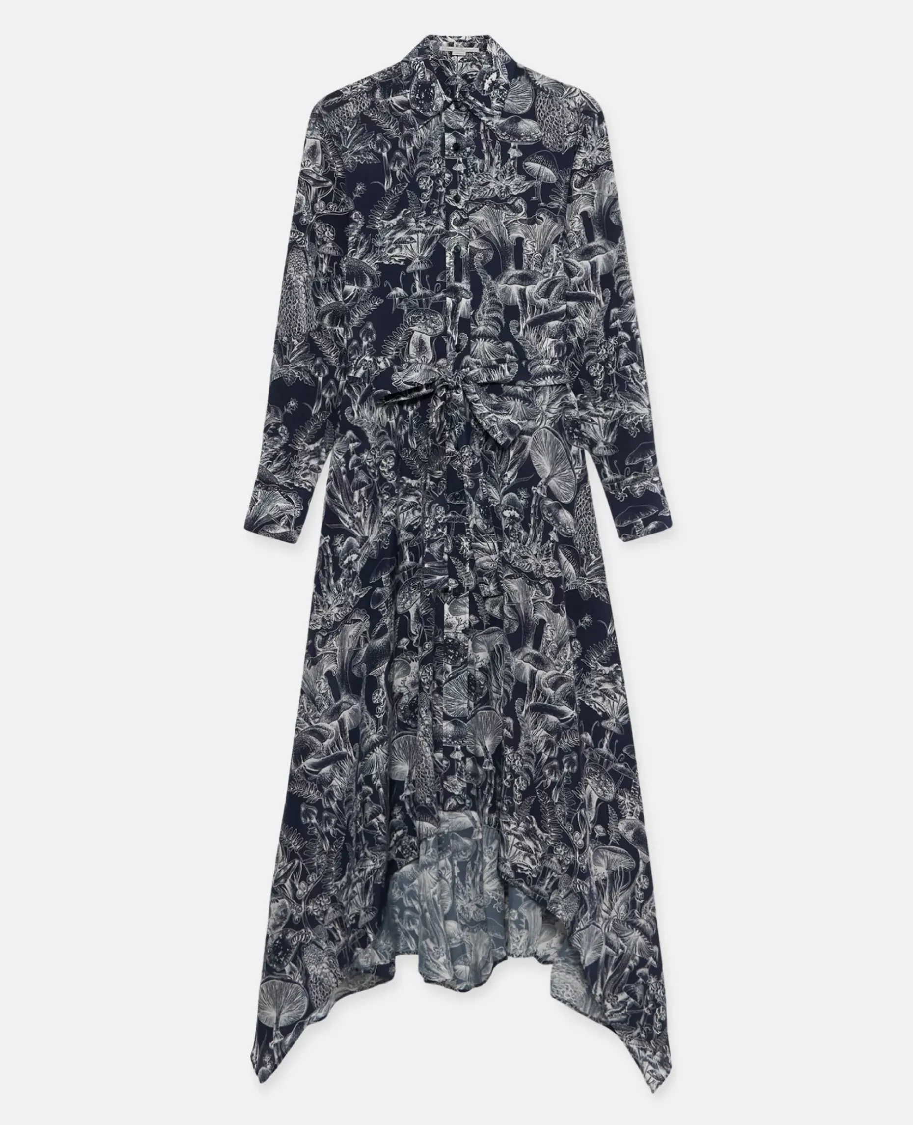 Fungi Forest Print Silk Shirt Dress