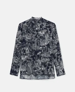 Fungi Forest Print Silk Shirt
