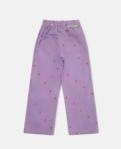 Heart Embroidery Wide Leg Jeans