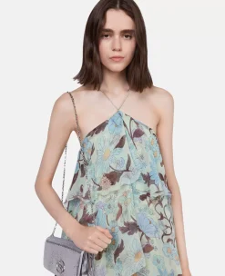 Lady Garden Print Silk Chiffon Halterneck Dress