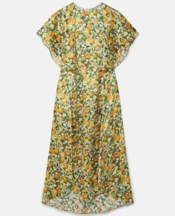 Lemon Print Silk Midi Dress