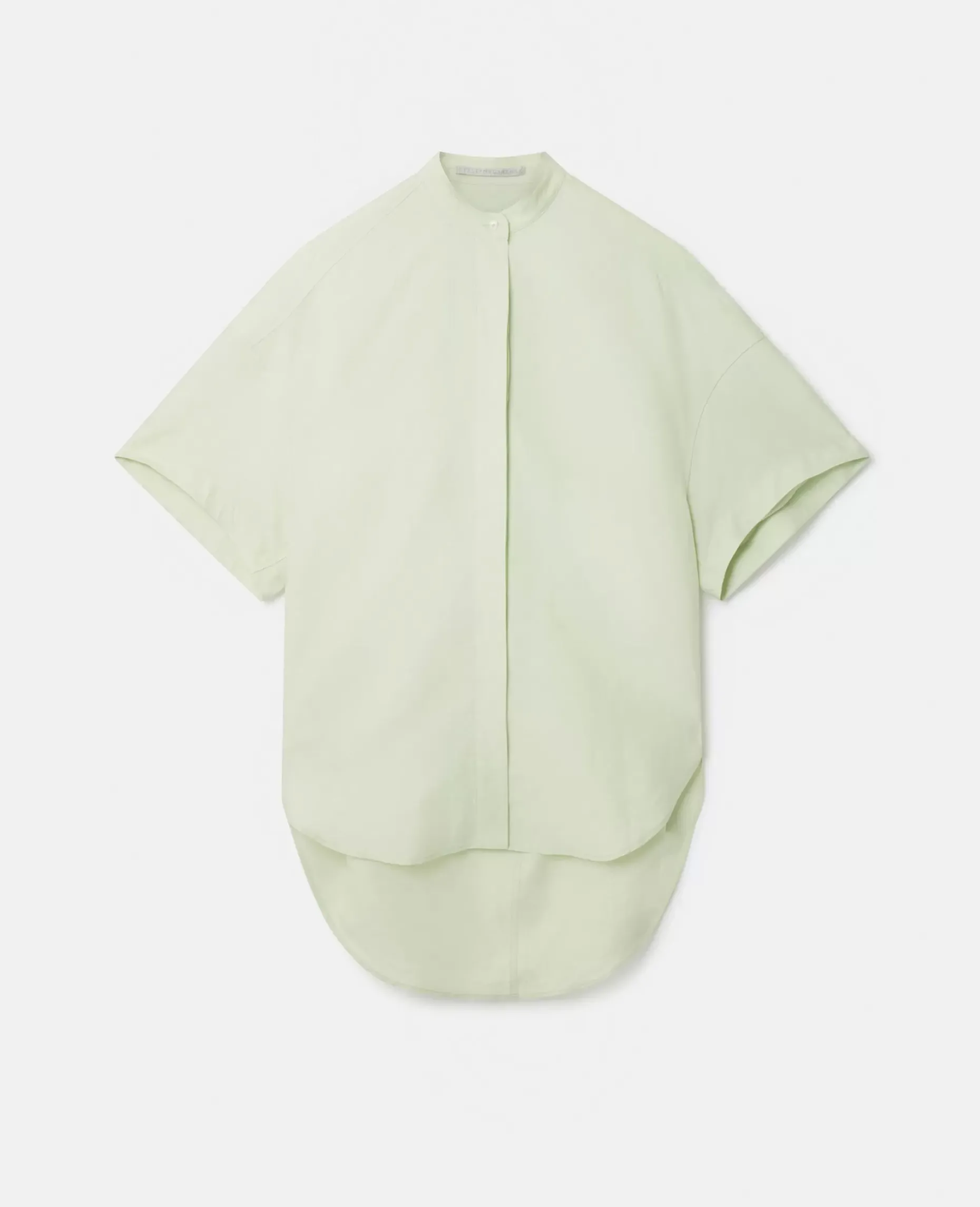 Linen-Cotton Oversized Collarless Shirt