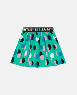 Logo Tape Dot Print Skater Skirt