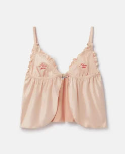 Love You' Embroidery Satin Flounce Camisole