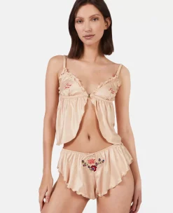 Love You' Embroidery Satin Flounce Camisole