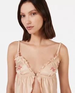 Love You' Embroidery Satin Flounce Camisole