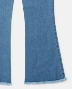 Mid Wash Frayed Hem Flared Jeans