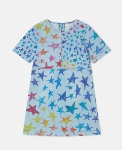 Scribbled Star Print Denim Dress