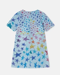 Scribbled Star Print Denim Dress