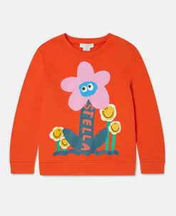 Smiling Flower Motif Sweatshirt