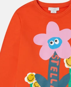 Smiling Flower Motif Sweatshirt