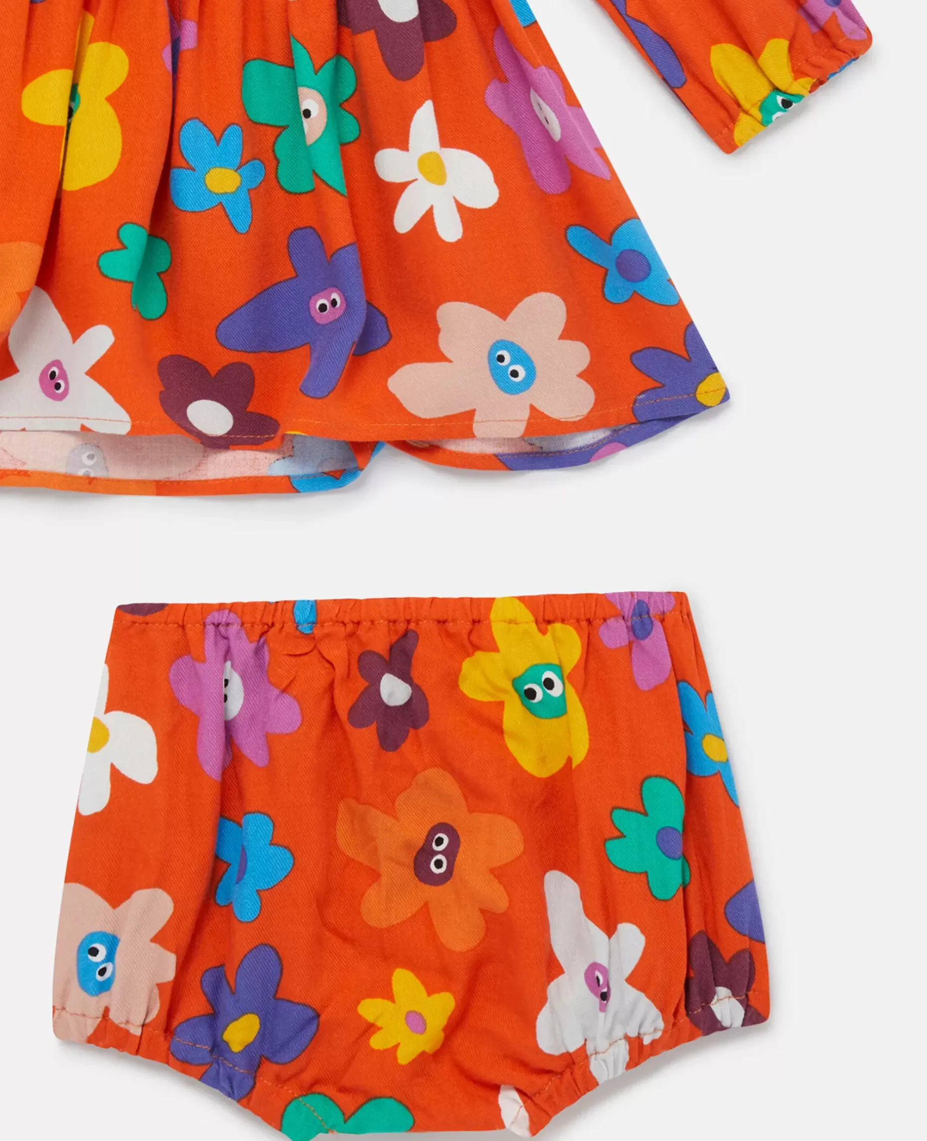 Smiling Flower Print Dress And Bloomers Set