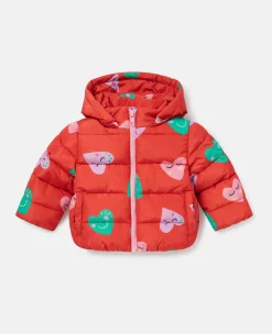 Smiling Heart Print Puffer Coat