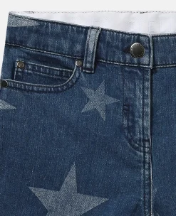 Star Print Denim Shorts