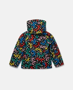Starburst Print Hooded Puffer Coat