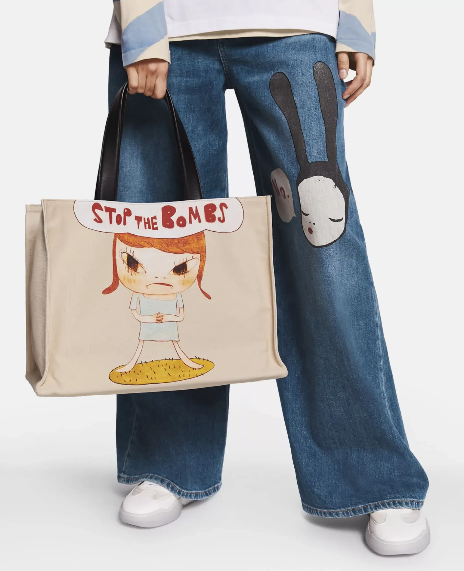 Stop The Bombs Print Cotton Canvas Tote Bag