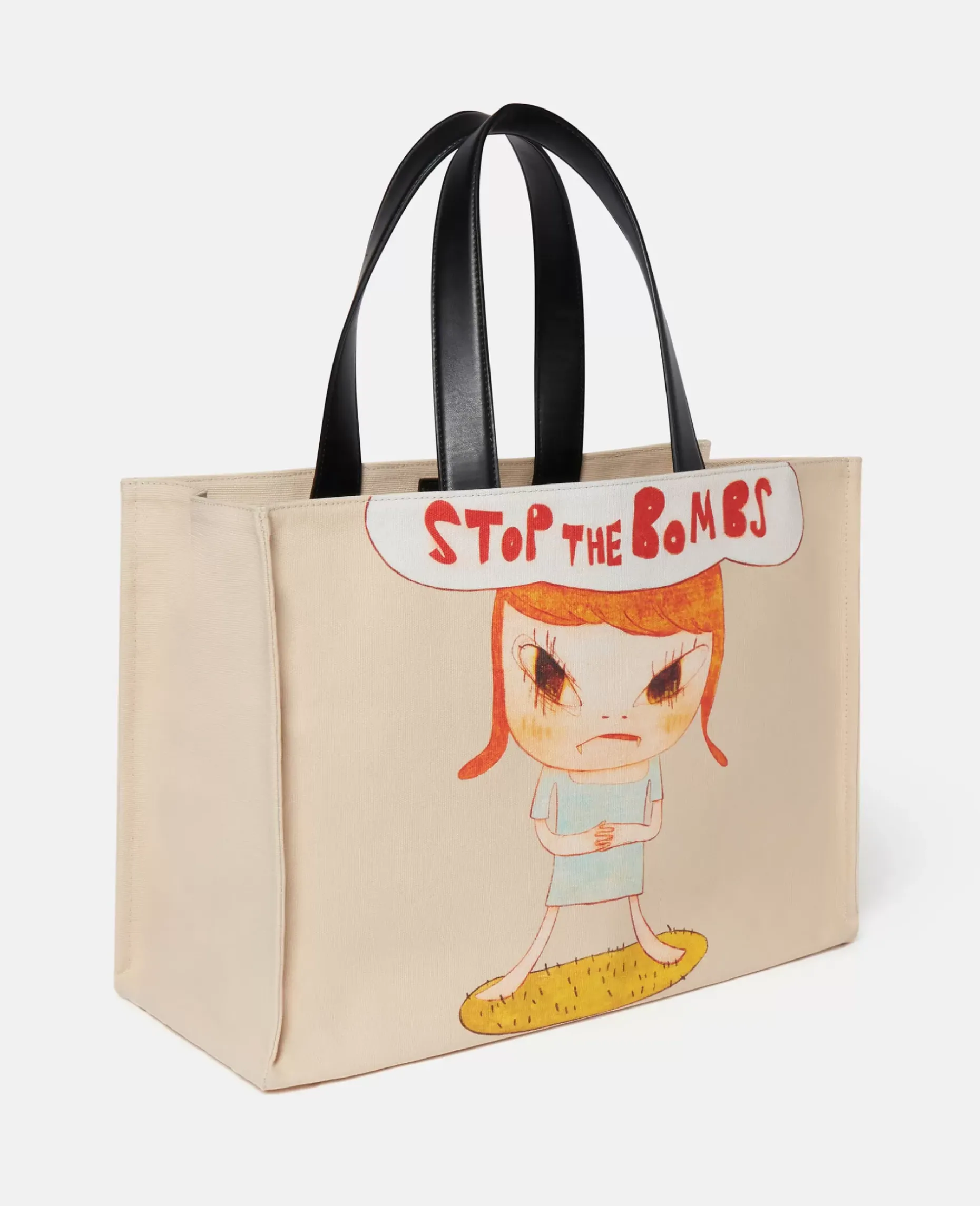 Stop The Bombs Print Cotton Canvas Tote Bag