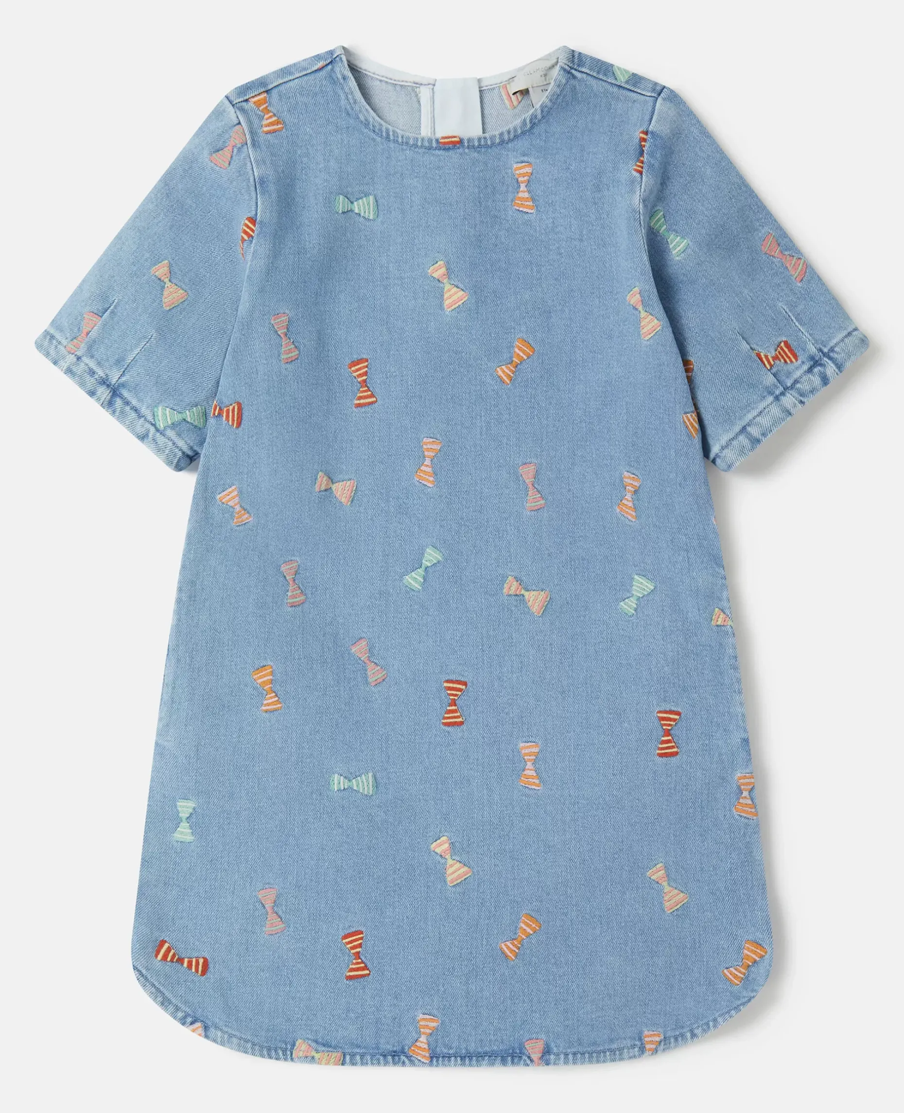 Striped Bow Embroidery Denim Dress
