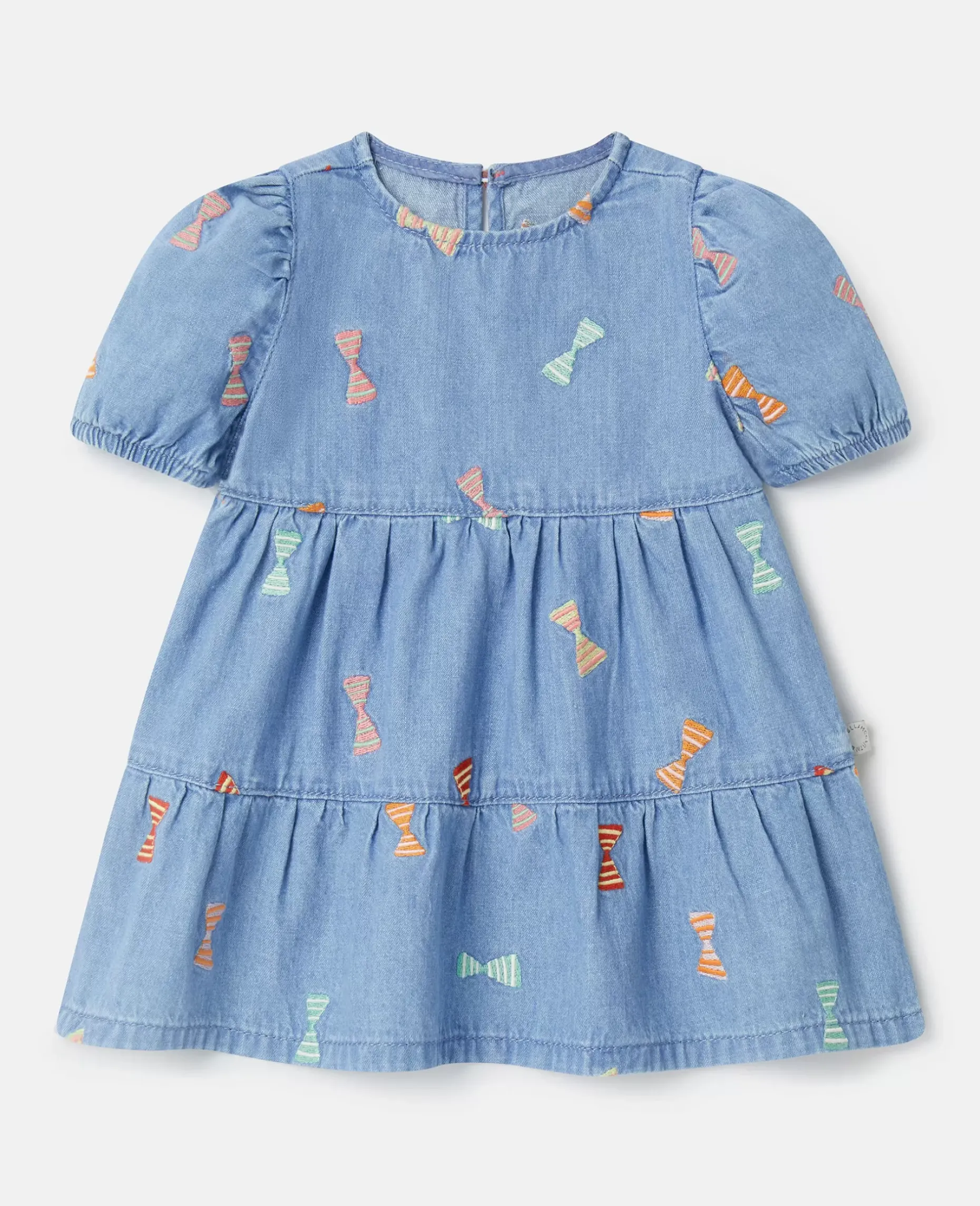 Striped Bow Print Denim Dress