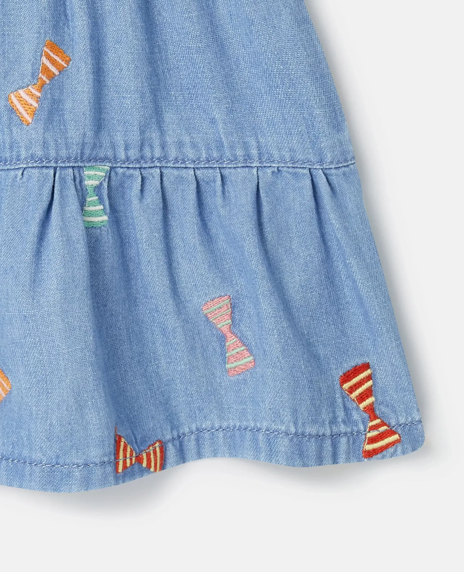 Striped Bow Print Denim Dress