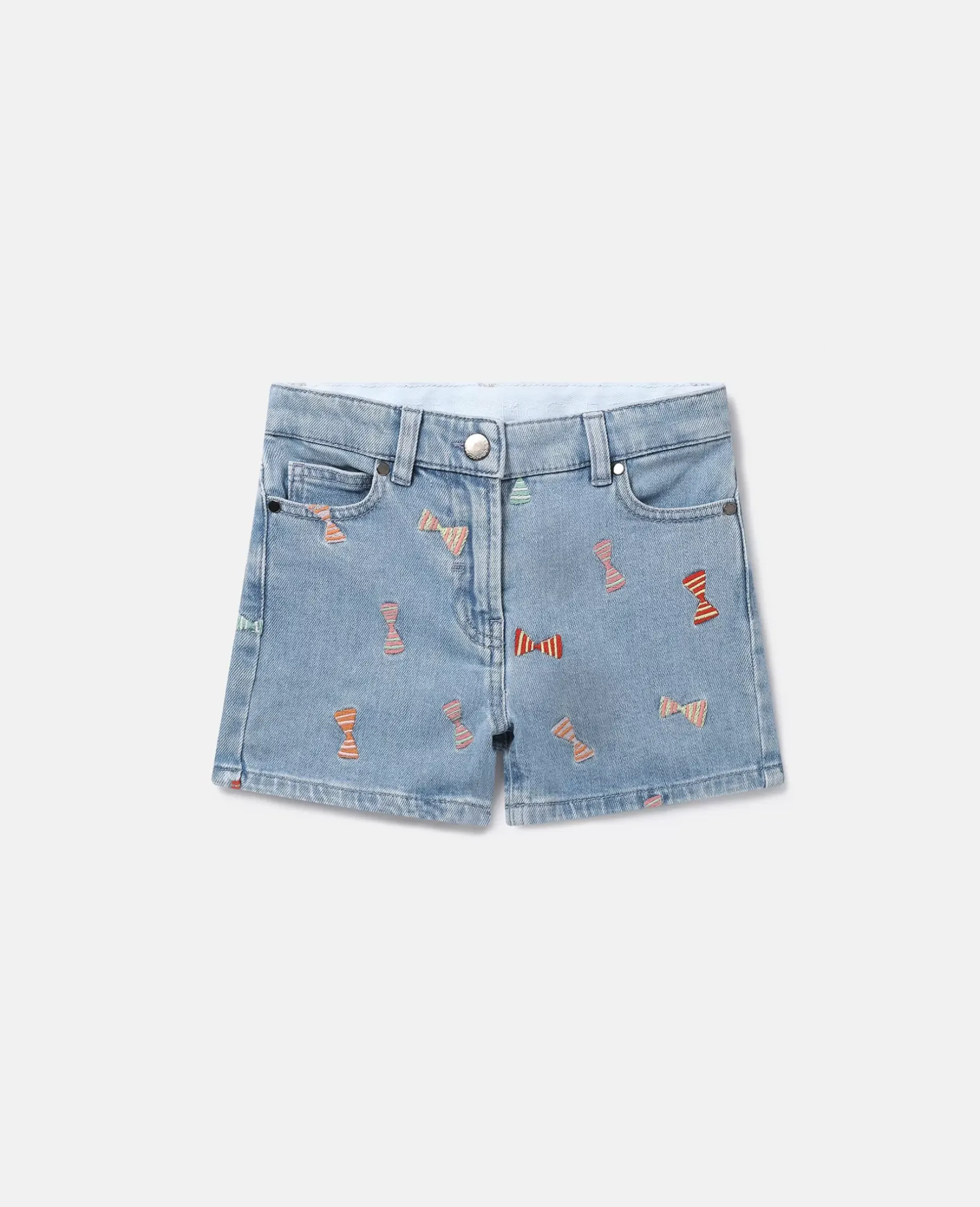 Striped Bow Print Denim Shorts