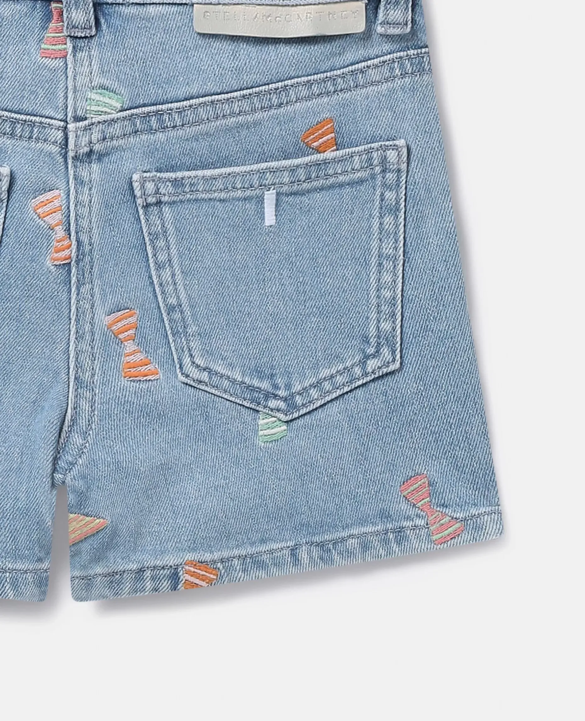 Striped Bow Print Denim Shorts