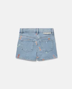 Striped Bow Print Denim Shorts
