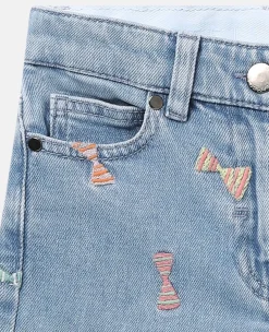 Striped Bow Print Denim Shorts