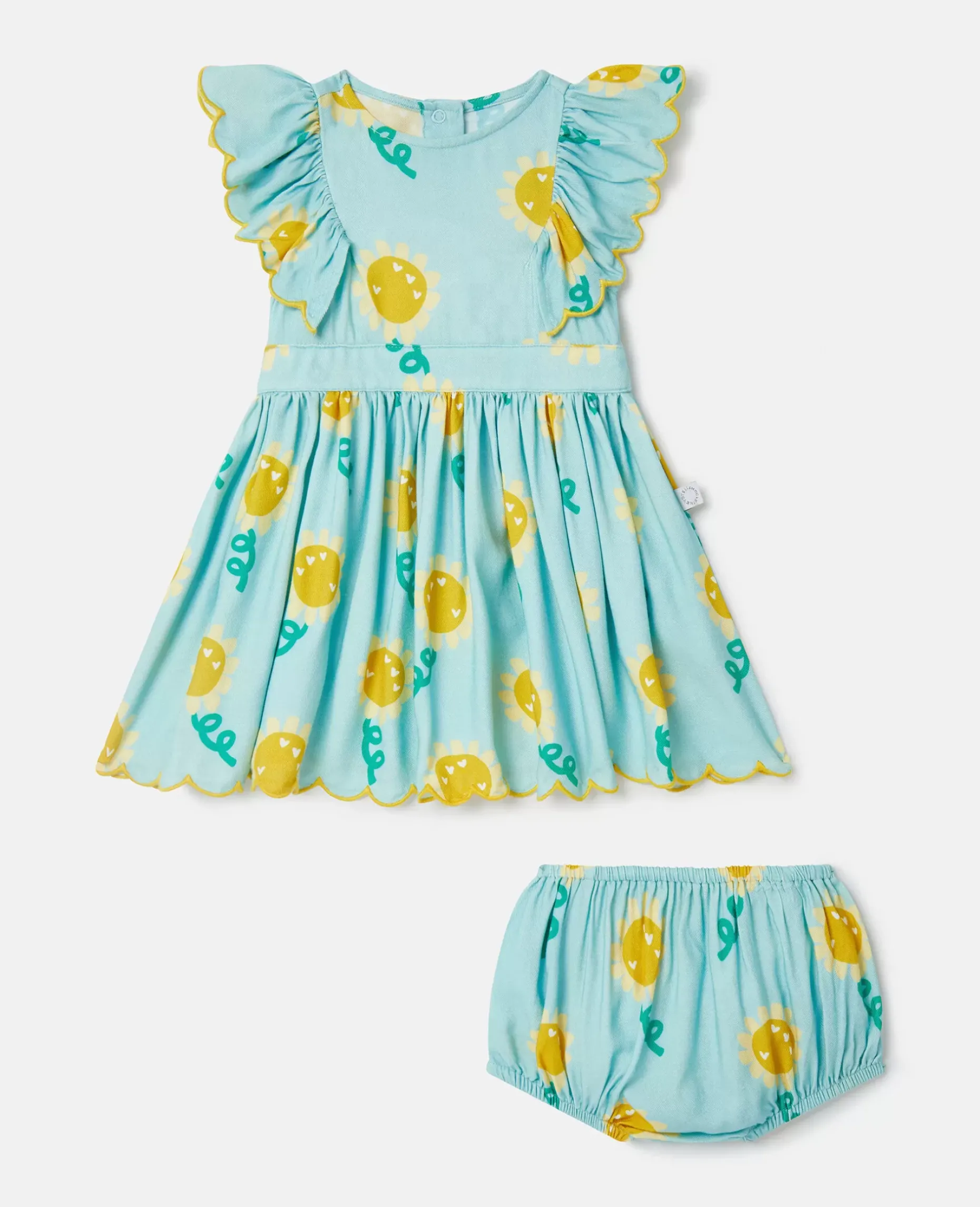 Sunflower Print Sleeveless Dress And Bloomers Set