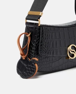 S-Wave Croc-Effect Embossed Shoulder Bag