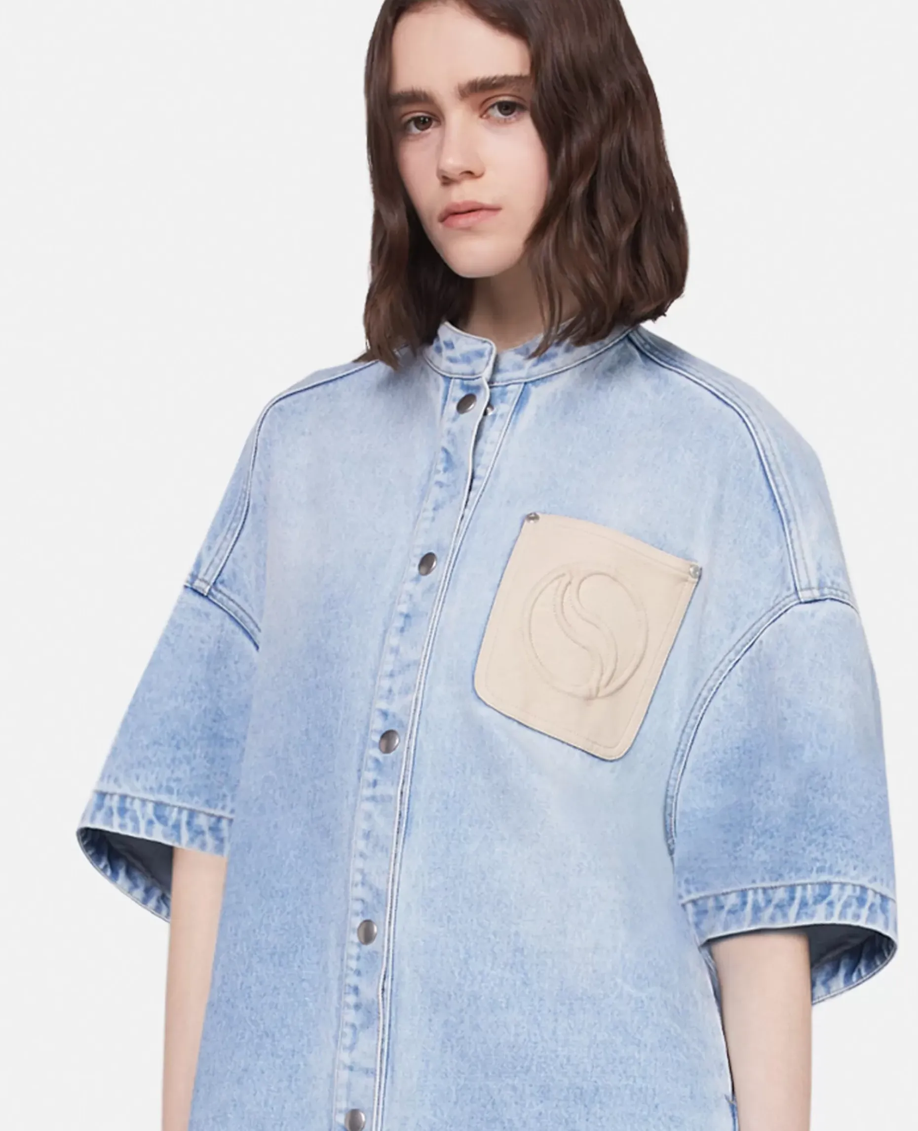 S-Wave Vintage Wash Collarless Denim Dress
