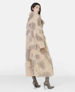 Tree Bark Print Long Teddy Coat