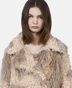 Tree Bark Print Long Teddy Coat